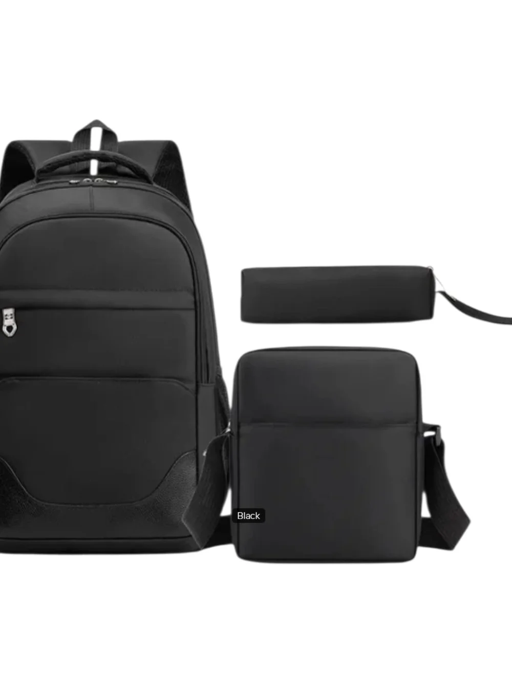 Men's Black 3-Piece Bag Set - Backpack, Crossbody & Pencil Case